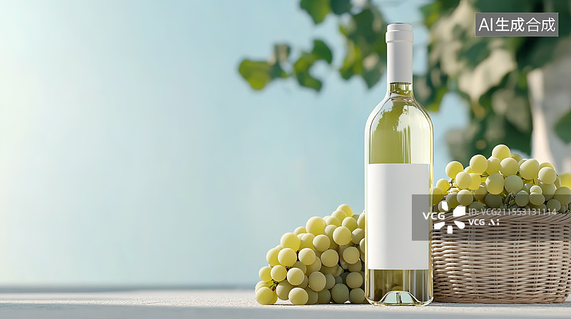 【AI数字艺术】葡萄酒庄园和白葡萄酒广告展示特写图片素材