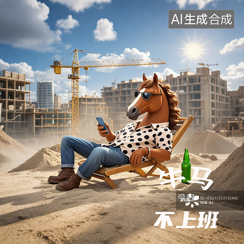 【AI数字艺术】被称作“牛马”的打工人逃离工作放纵自己图片素材