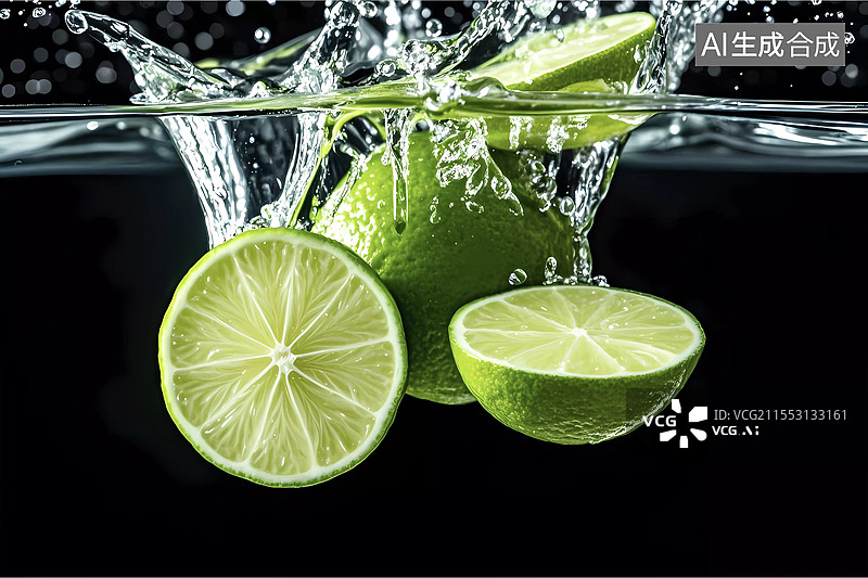 【AI数字艺术】清新柠檬水下摄影特写图片素材