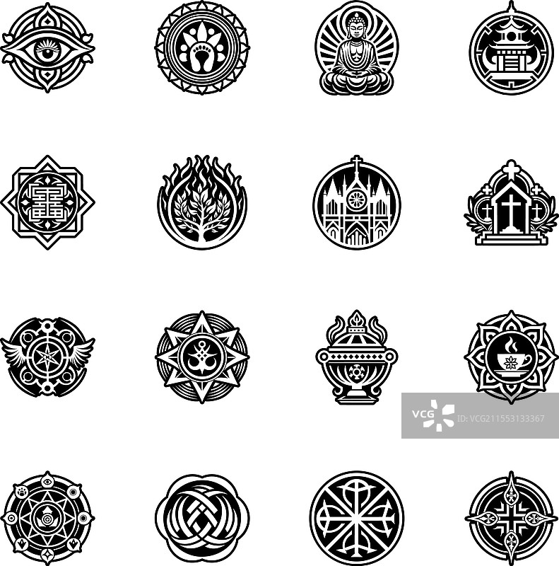 信仰符号图标的图形风格捆绑包图片素材