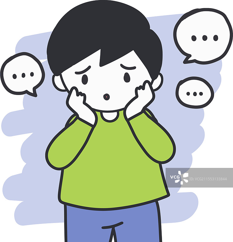 卡通男孩因问题而感到惊慌和沮丧图片素材