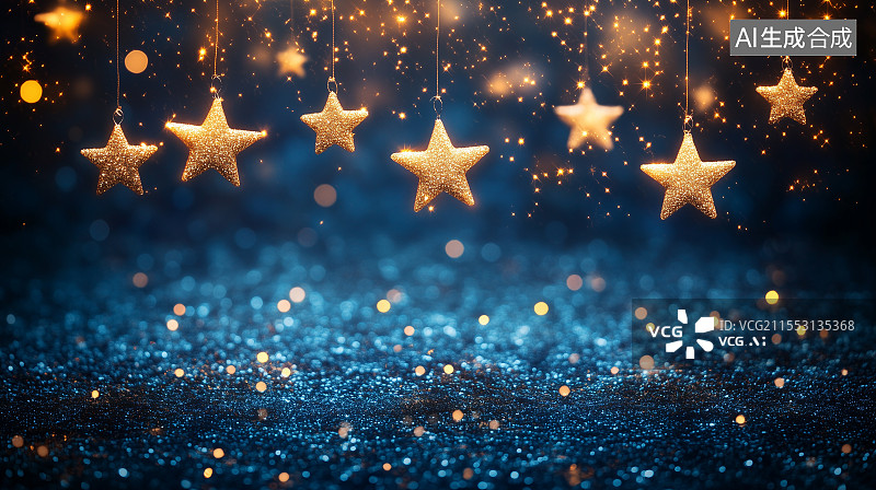 【AI数字艺术】蓝色背景上金色的星星图片素材