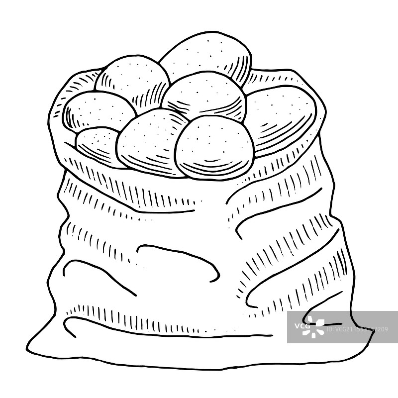 手绘的新鲜土豆装在袋子里图片素材