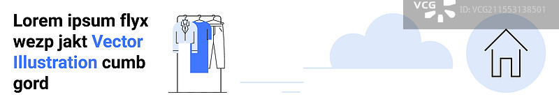 蓝色云朵的家居图标，衣架上挂着衬衫图片素材