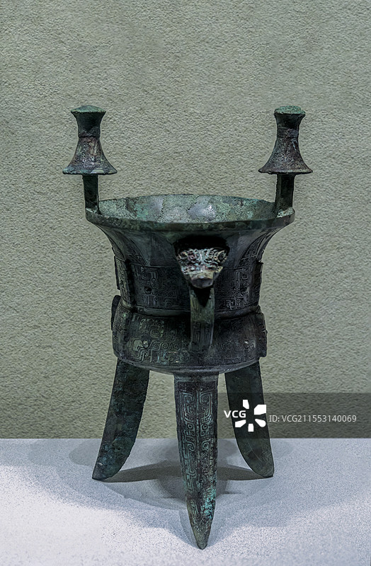 山西博物院“夏商踪迹”展：兽面纹斝（商，山西省临汾市永和县出土）图片素材