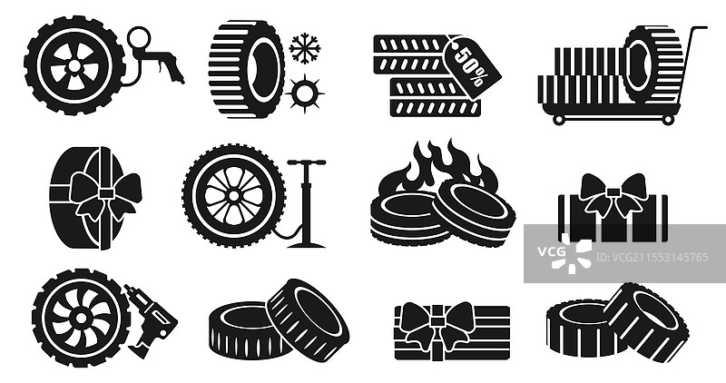 黑色汽车轮胎图标，带橡胶的轮盘图片素材