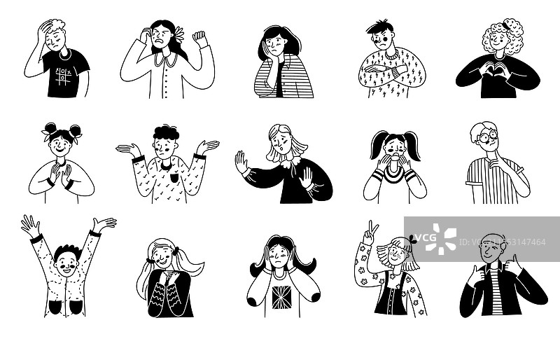 涂鸦风格的儿童角色，黑色线条的孩子们与图片素材