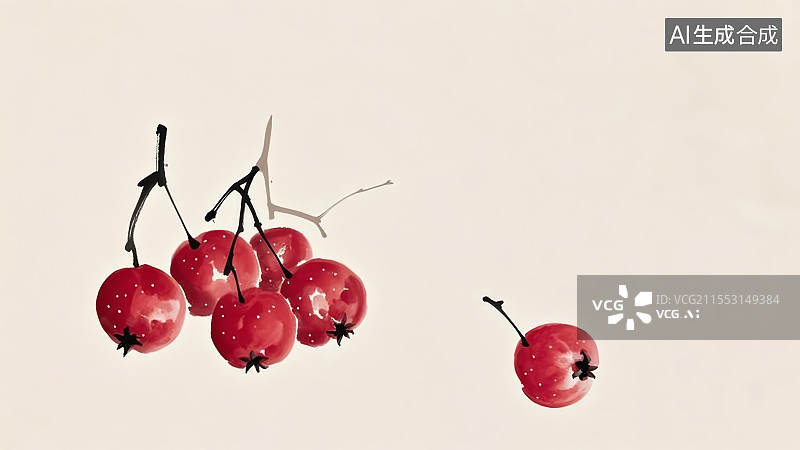 【AI数字艺术】红山楂-写意插画图片素材