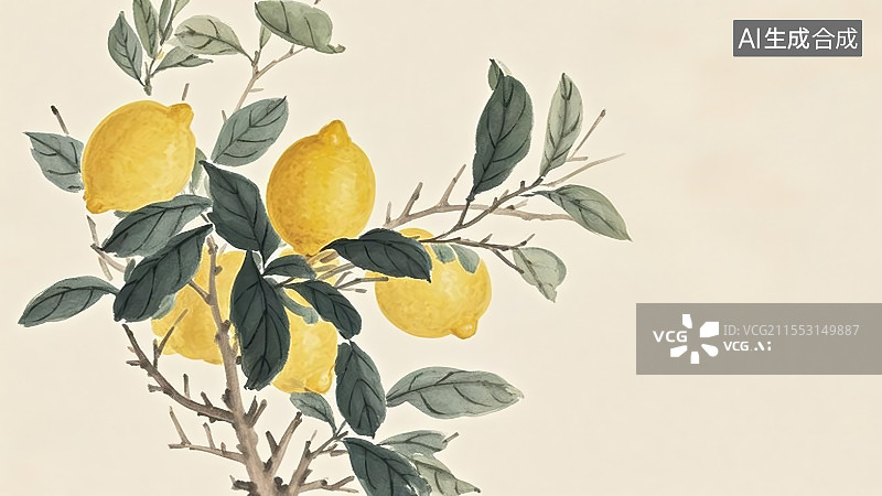 【AI数字艺术】黄色的柠檬-写意插画图片素材
