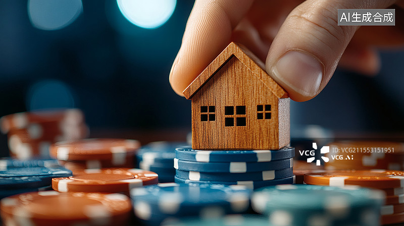 【AI数字艺术】手置小屋于筹码之上显投资意图片素材