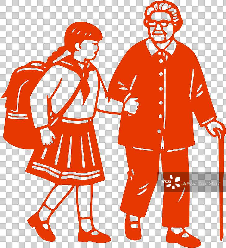 学雷锋助人为乐剪纸插画元素图片素材