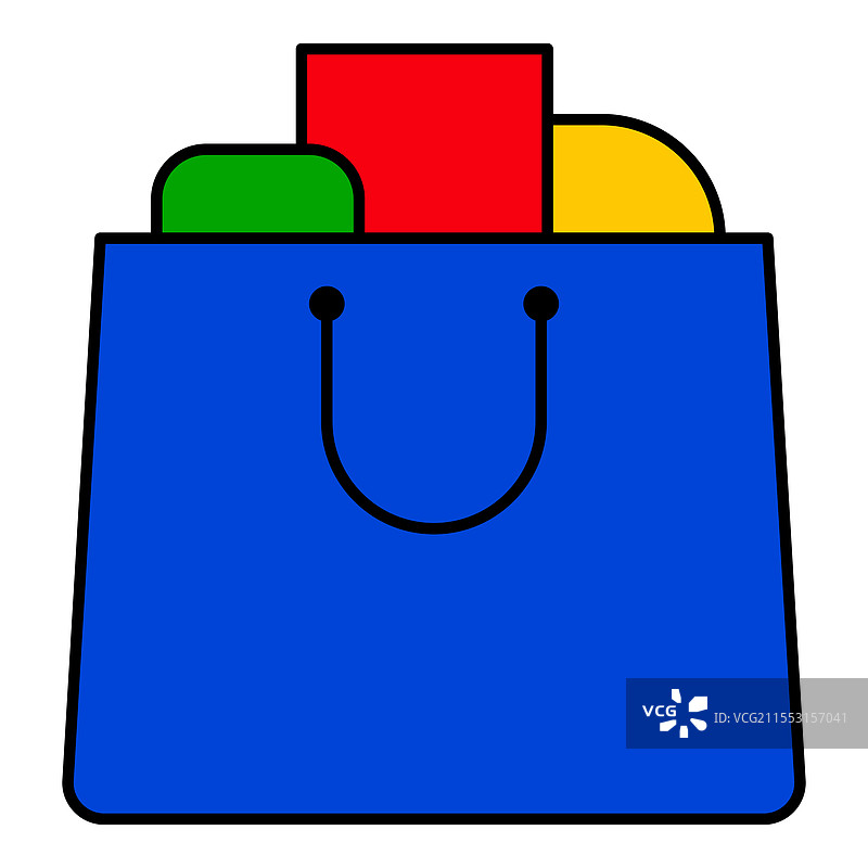 购物袋与物品的扁平图标，孤立于背景上图片素材