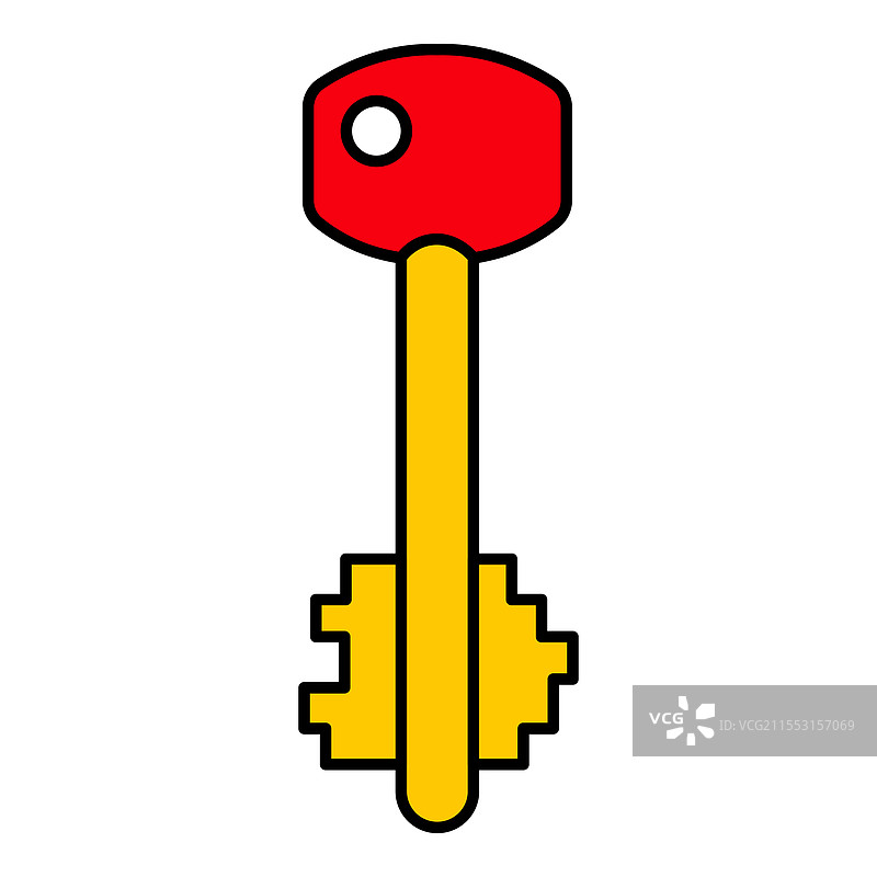 黄色钥匙安全解锁扁平图标，孤立于背景上图片素材