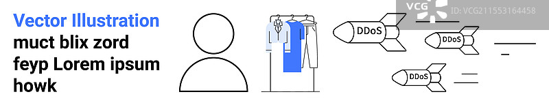 网络攻击概念与简单线条艺术元素图片素材