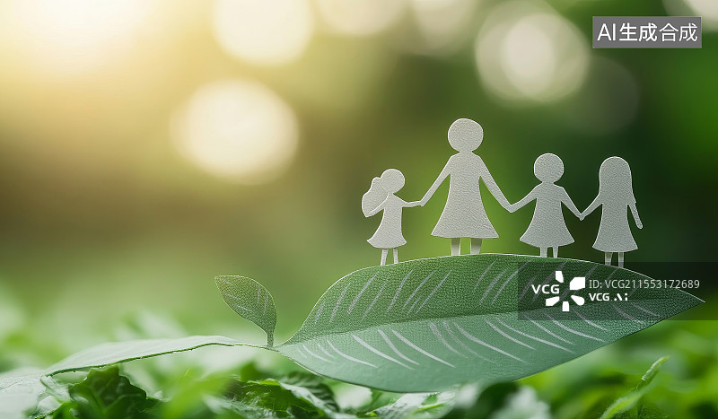 【AI数字艺术】手牵手共同守护生态环境创意背景图片素材