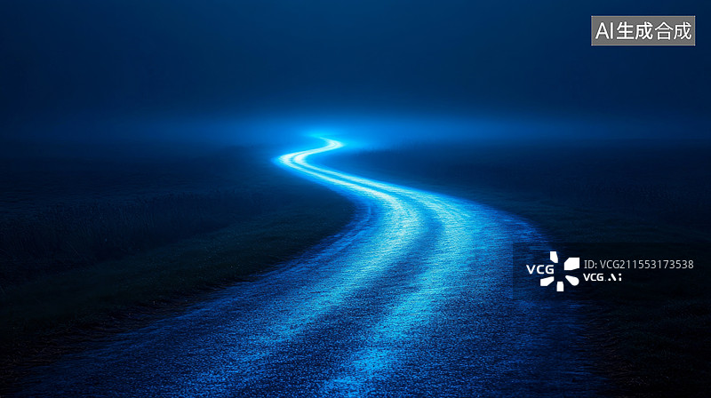【AI数字艺术】蓝色科技感光线轨迹道路图片素材