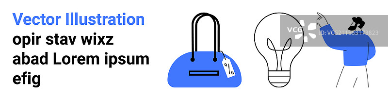 男人指着包括一个蓝色包在内的物体图片素材