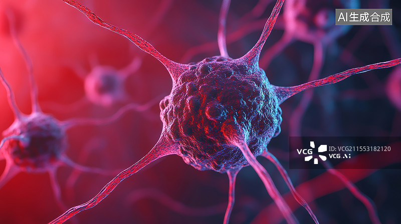 【AI数字艺术】红色分子细胞插画图片素材