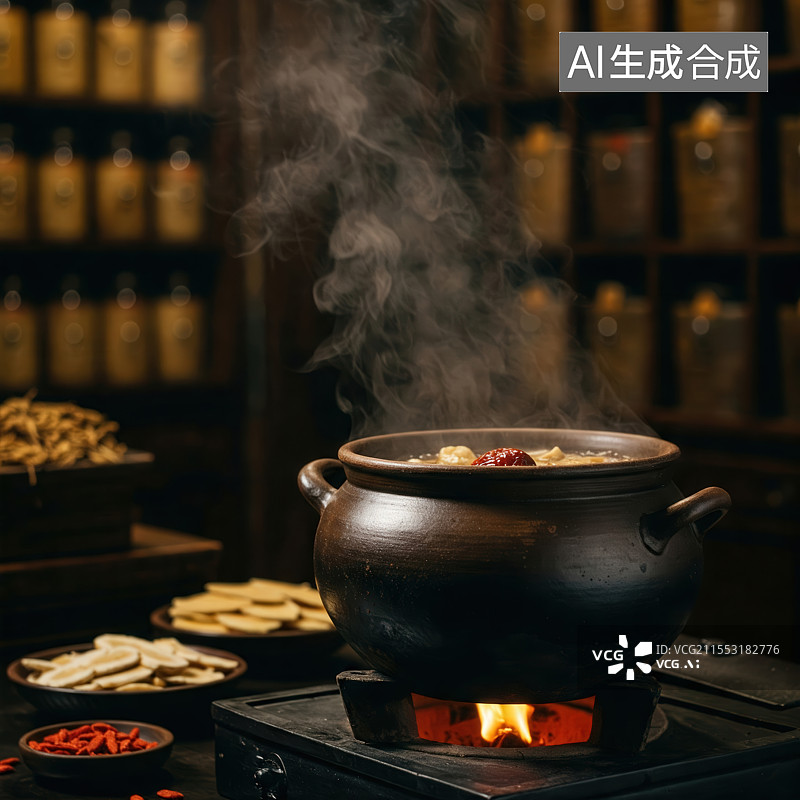 【AI数字艺术】砂锅慢炖药膳图片素材