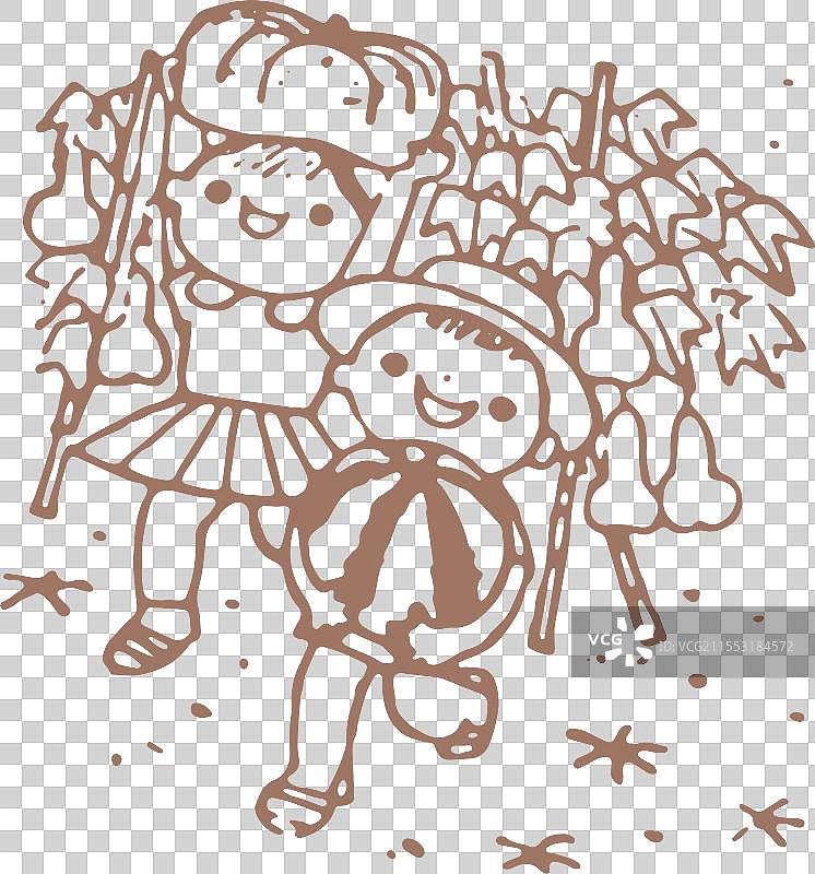 夏天 西瓜 小孩，小暑 简笔画 摩卡慕斯 潘通流行色 手绘 装饰 元素图片素材