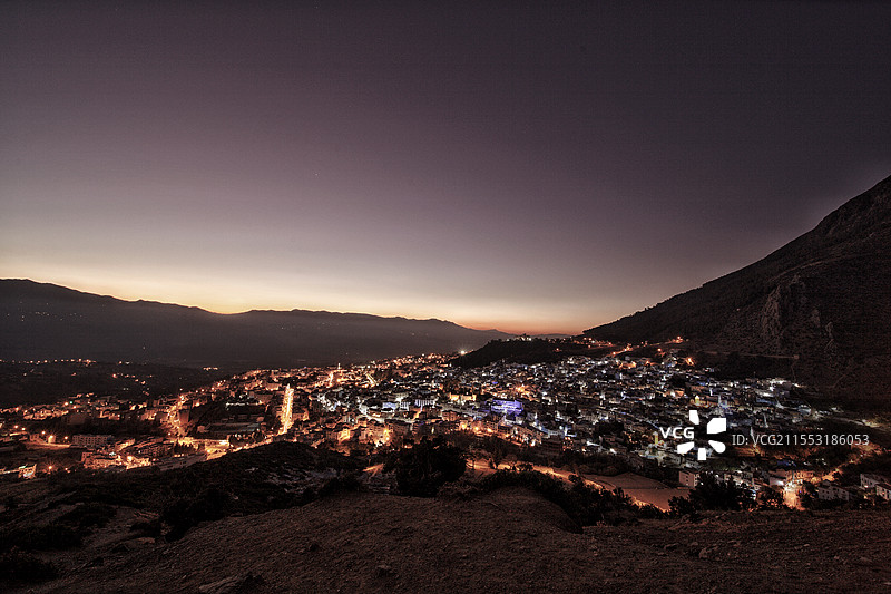 摩洛哥舍夫沙万Chefchaouen世界著名蓝色小镇夜景图片素材