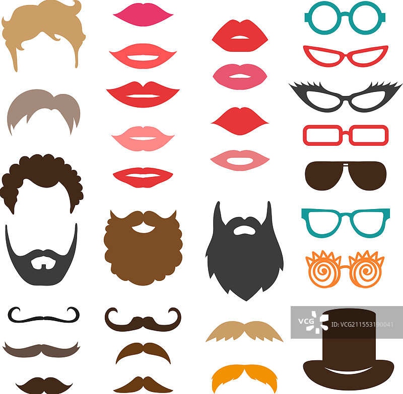 一组胡须、发型和嘴唇的图案图片素材