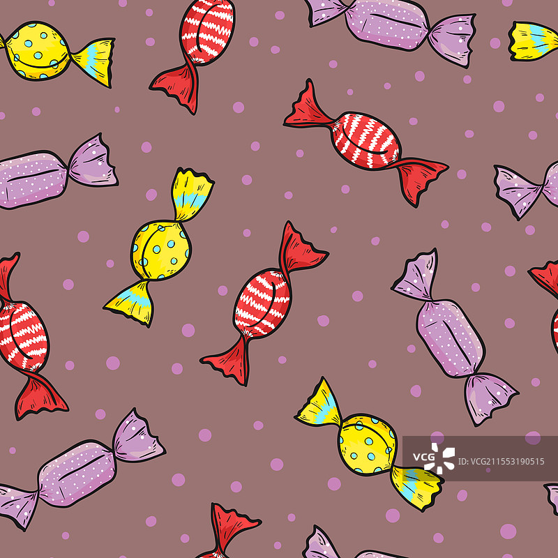 五彩缤纷的卡通糖果无缝图案图片素材