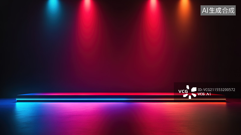 【AI数字艺术】未来主义暗色霓虹舞台背景图片素材