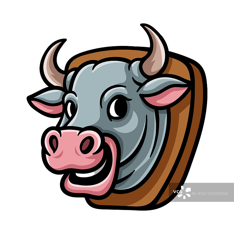 彩色卡通牛头装饰图案，孤立绘制图片素材