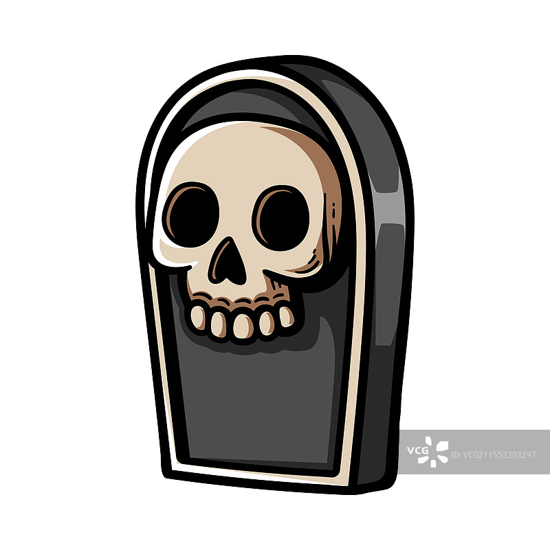 彩色绘制的卡通墓碑与骷髅孤立图像图片素材