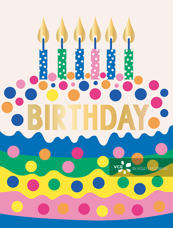 带彩色波点的生日蛋糕与蜡烛图片素材