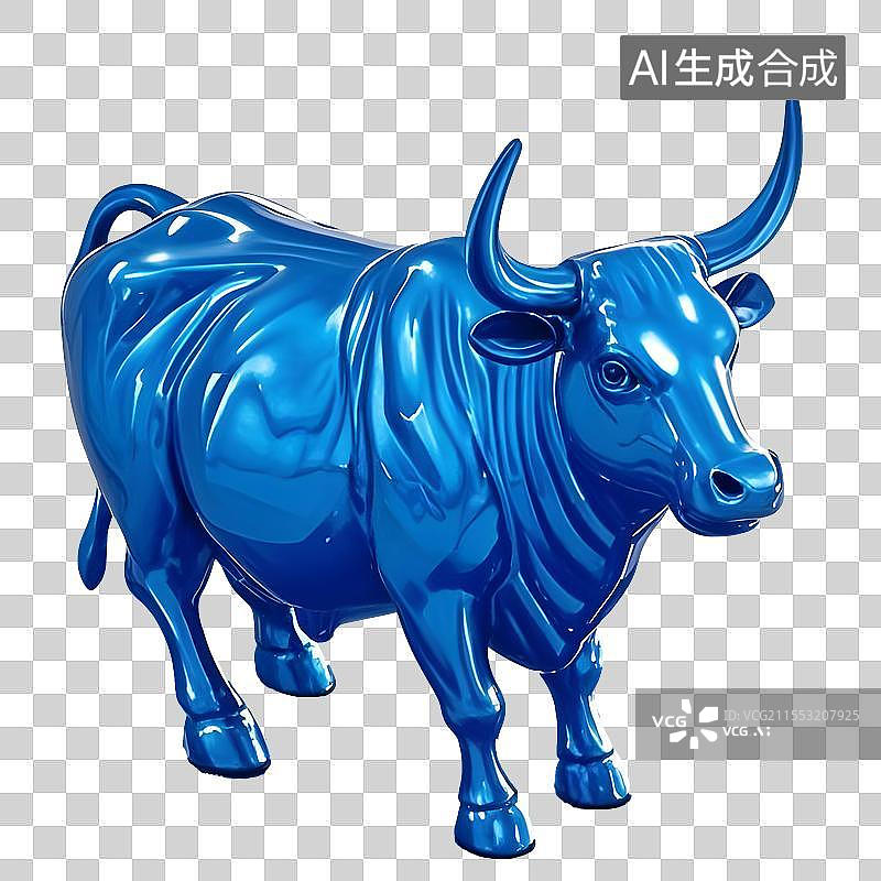 【AI数字艺术】克莱因蓝色液态金属造型十二生肖牛图片素材