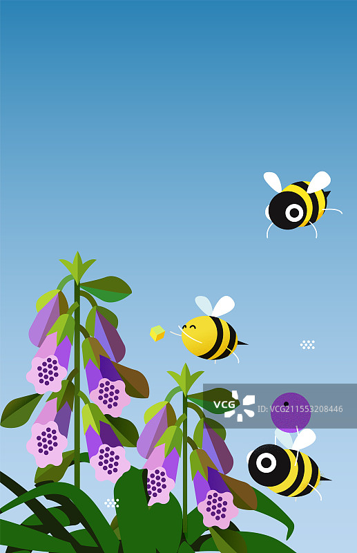 花丛中的蜜蜂矢量插画图片素材