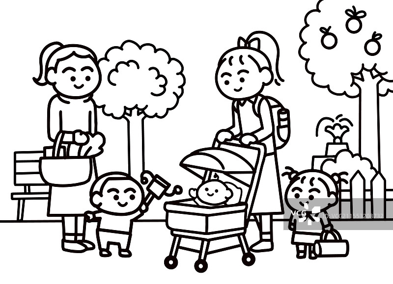 孩子们在玩婴儿涂色页风格的游戏图片素材