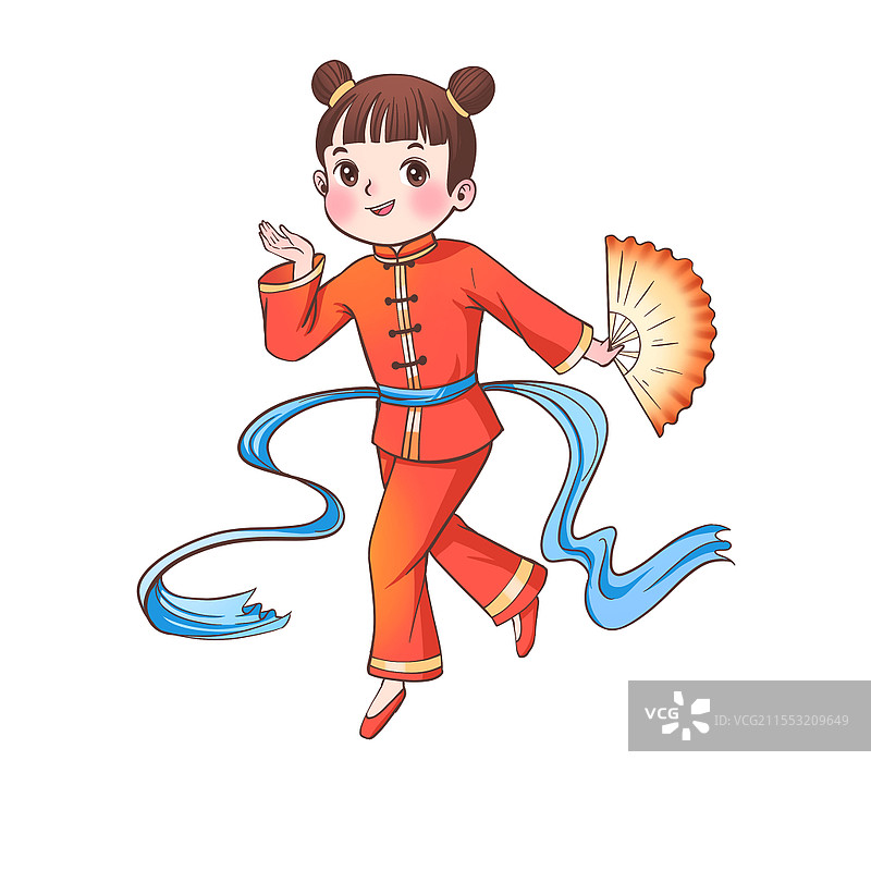 卡通小女孩扭秧歌原创人物素材春节新年扭秧歌图片素材