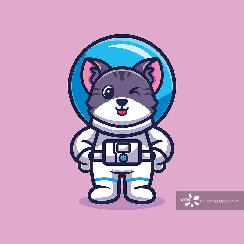 可爱的猫咪宇航员站立卡通动物图片素材