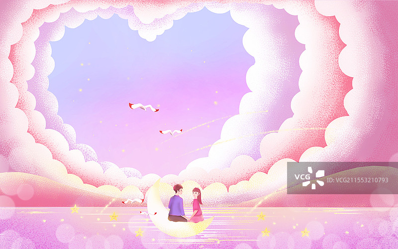 卡通粉色情人节男孩女孩插画背景情人节情人浪漫图片素材