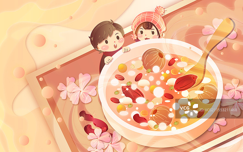 彩色手绘矢量插画腊八节腊八粥八宝粥小年海报腊八腊八节腊八粥图片素材