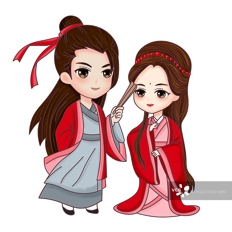 古代人物彩色卡通手绘可爱古风人物情侣素材原创插画海报古风女孩古风女孩古装女孩图片素材