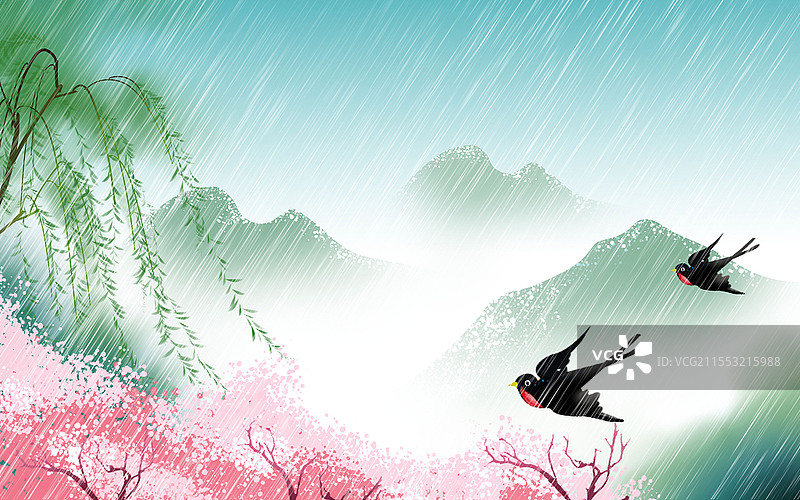 古风雨水国潮龙龙头图片素材