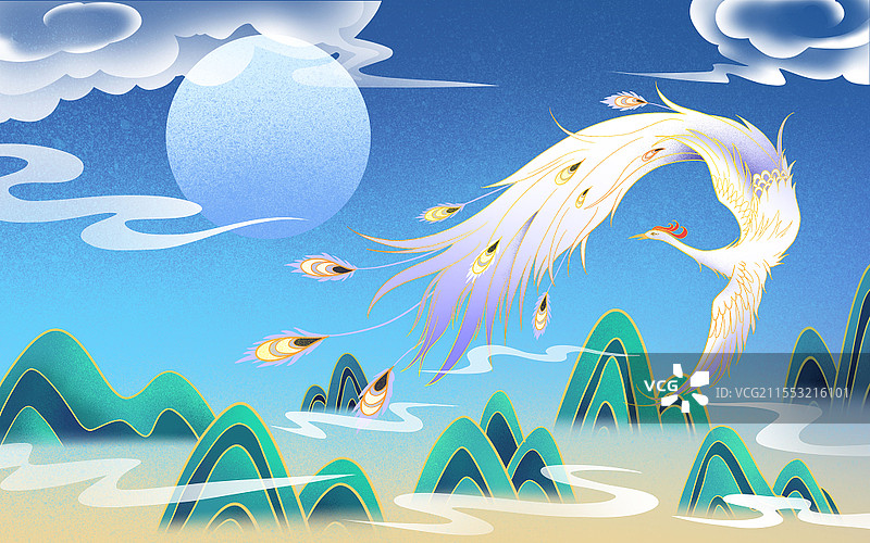手绘国潮风清新淡雅凤凰原创插画海报凤凰国潮图片素材