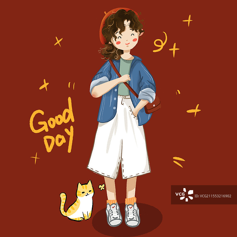 卡通Q版头像 女生与猫 插画卡通人物头像图片素材