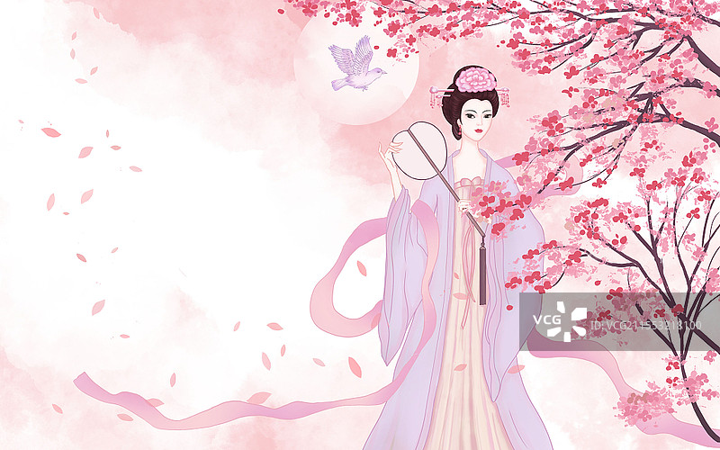 春天春分春分春天春古风古代美女插画海报背景古风中国风唯美女人图片素材