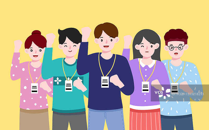 彩色卡通手绘扁平风格团队合作成功素材原创插画海报图片素材