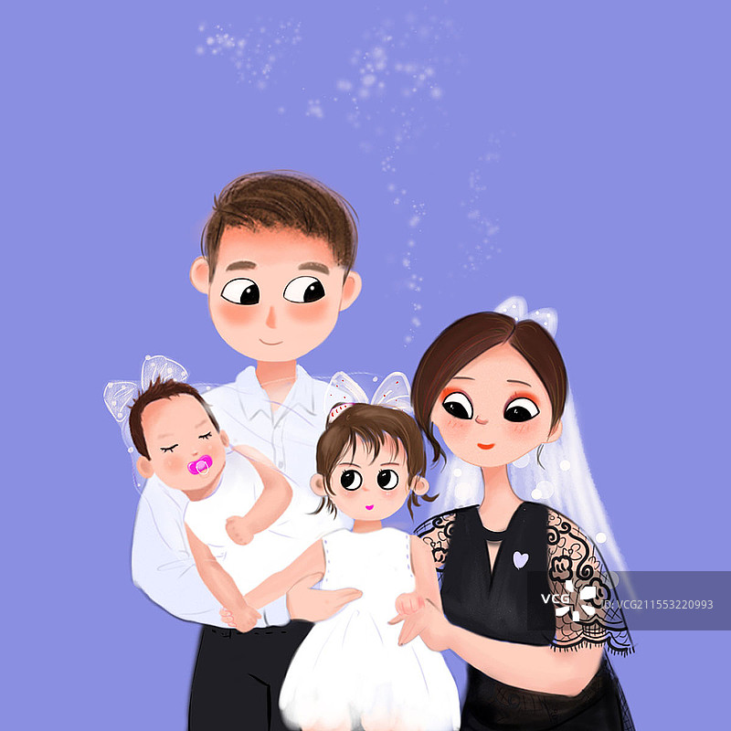 开心一家人一家四口二胎生活jpg素材卡通人物头像家人头像图片素材