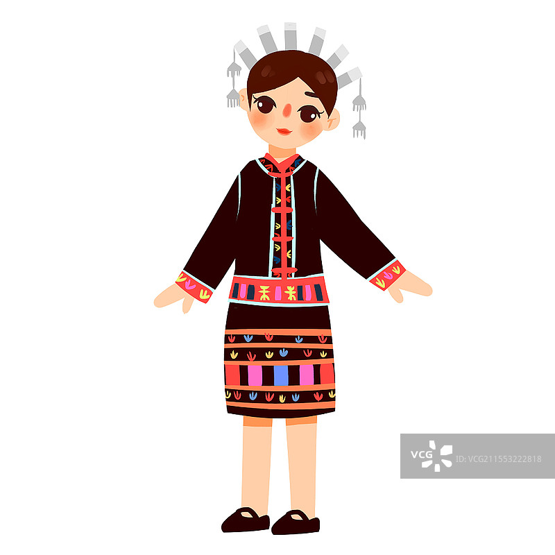 黎族民族服饰卡通人物少数民族服装png素材卡通少数民族人数图片素材