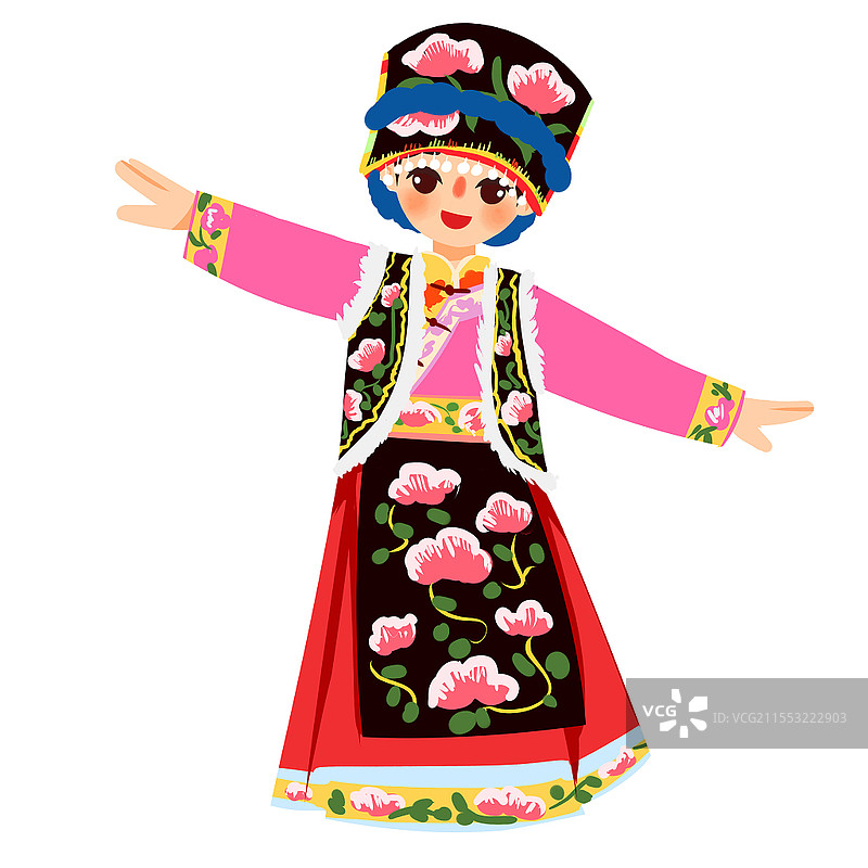 羌族民族服饰卡通人物少数民族服装png素材卡通少数民族人数图片素材