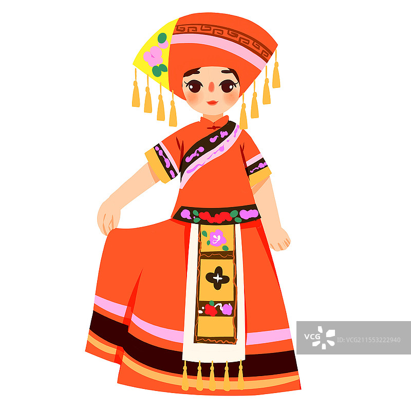 壮族民族服饰卡通人物少数民族服装png素材卡通少数民族人数图片素材