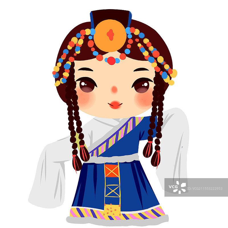 藏族民族服饰Q版卡通人物少数民族服装png素材卡通少数民族人数图片素材