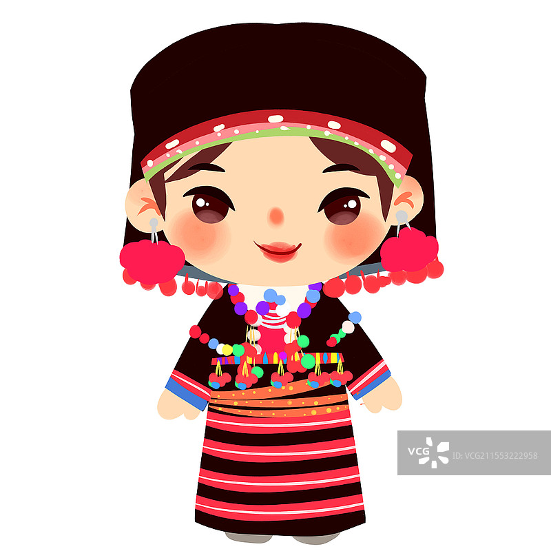 德昂族民族服饰Q版卡通人物少数民族服装png素材卡通少数民族人数图片素材